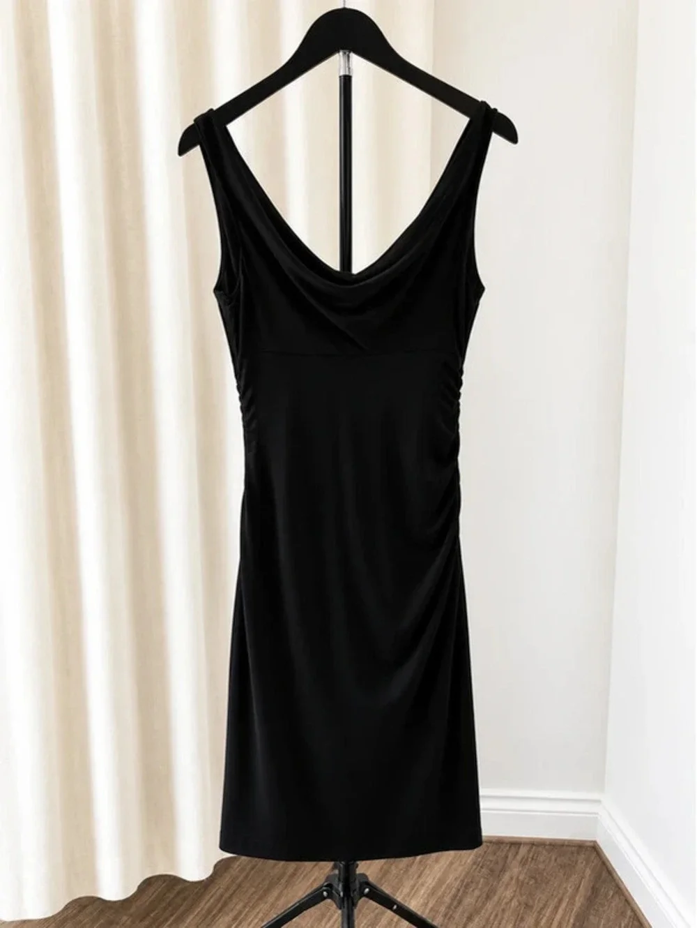 White House Black Market Black Draped Midi Dress | Size 4 | Excellent Condition